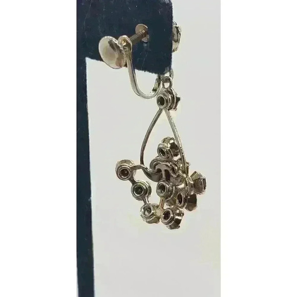 Earrings Cherry Red Long Dangle cluster Rhinestone Vintage Screw Chandelier - Picture 6 of 9